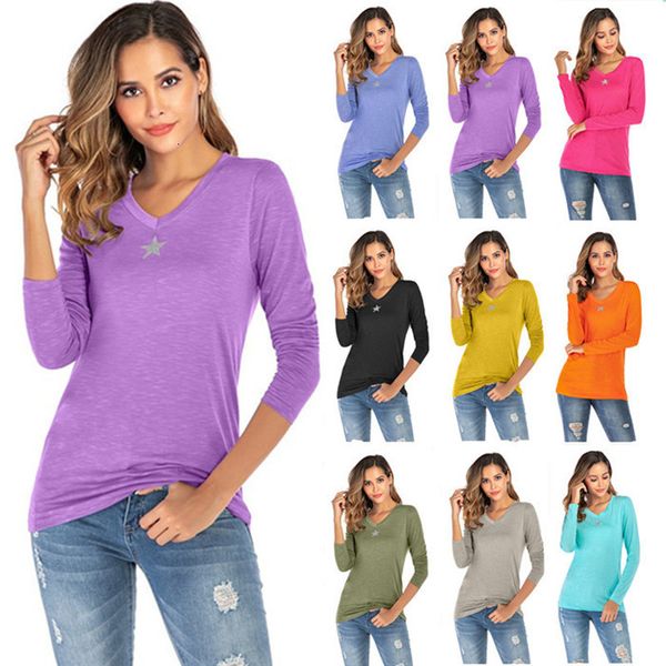 2021 plus size womens clothing long sleeve v neck slim t-shirts five-pointed star pattern solid color pullover women top, White
2021 plus size womens clothing long sleeve v neck slim t-shirts five-pointed star pattern solid color pullover women top, White