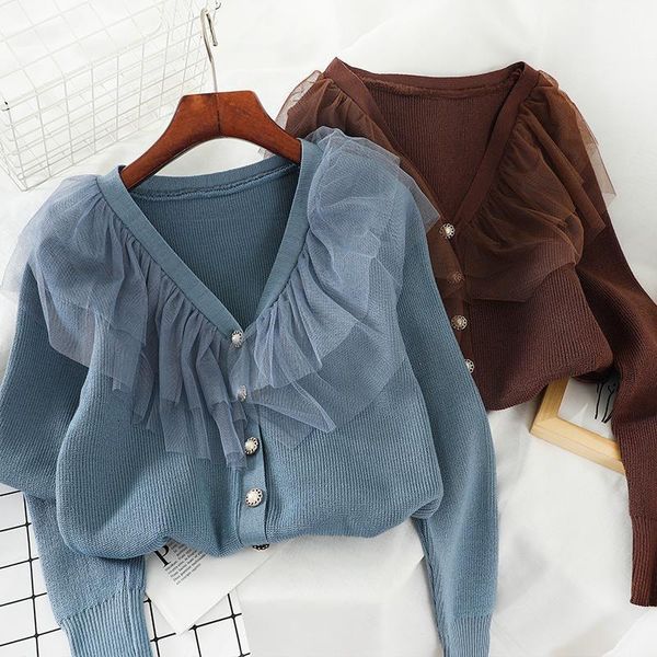 women cardigans solid mesh patchwork student casual sweaters 2021 v neck single breasted chaqueta mujer korean, White;black
women cardigans solid mesh patchwork student casual sweaters 2021 v neck single breasted chaqueta mujer korean, White;black