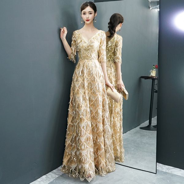 short sleeve beaded sequin satin long evening pink red gold champagne black luxury evening dress formal dress women elegant, White;pink
short sleeve beaded sequin satin long evening pink red gold champagne black luxury evening dress formal dress women elegant, White;pink