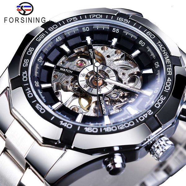 forsing 2019 - stainls steel watch, waterproof, skeleton, transparent, sports, men'sbgt