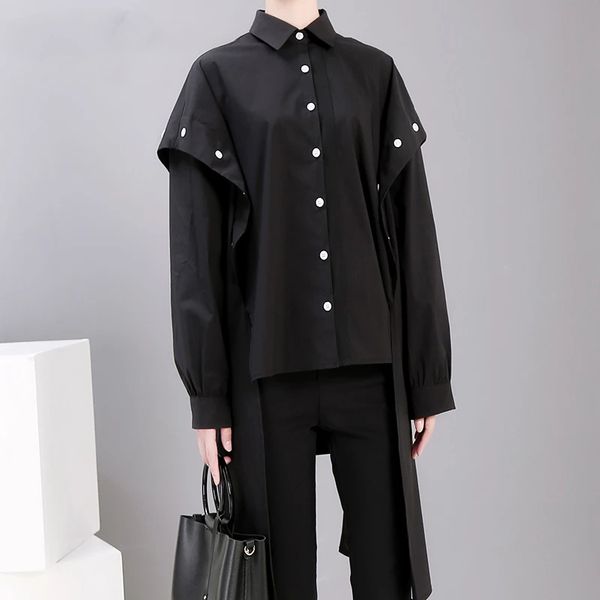 women button split back long big size blouse new lapel long sleeve loose fit shirt fashion tide spring autumn 2021, White
women button split back long big size blouse new lapel long sleeve loose fit shirt fashion tide spring autumn 2021, White