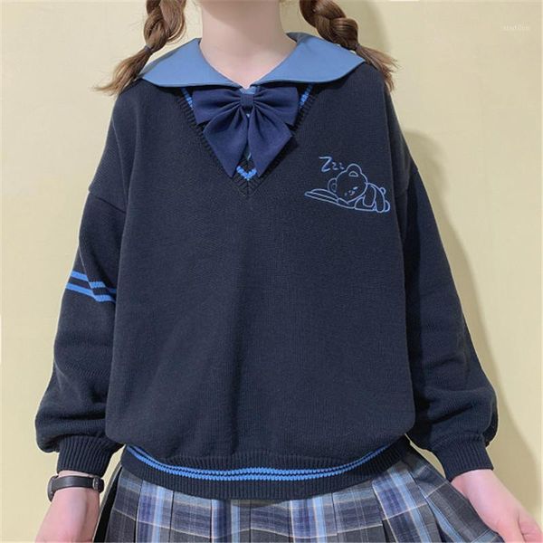 preppy style casual long sleeve pullover girls school v neck sweater women knitted kawaii cartoon bear jumper1, White;black
preppy style casual long sleeve pullover girls school v neck sweater women knitted kawaii cartoon bear jumper1, White;black