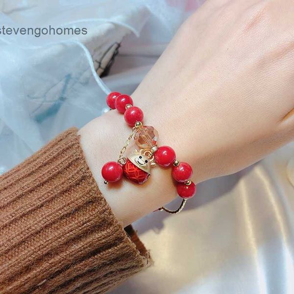 chalcedony women's life calf red zhaocai cat transport bracelet, Silver