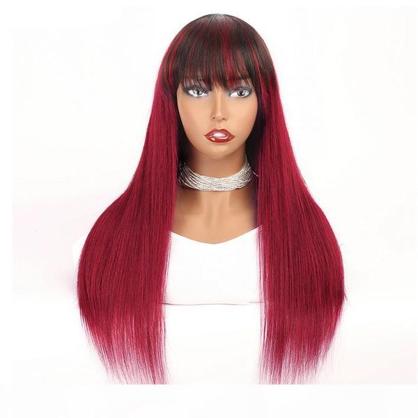 dark roots red human hair straight peruvian remy glueless wig with bangs for black women colored 1b burgundy machine made non lace ombre wig, Black;brown
dark roots red human hair straight peruvian remy glueless wig with bangs for black women colored 1b burgundy machine made non lace ombre wig, Black;brown
