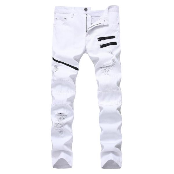 white red hole slim skinny men's ripped jeans multiple zipper decoration casual hip hop jeans men streetwear denim trousers, Blue
white red hole slim skinny men's ripped jeans multiple zipper decoration casual hip hop jeans men streetwear denim trousers, Blue
