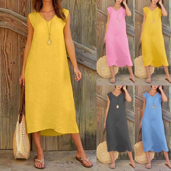 women's 2019 summer fashion women sleeveless v neck cotton linen casual long maxi beach, Black;gray
women's 2019 summer fashion women sleeveless v neck cotton linen casual long maxi beach, Black;gray