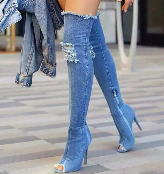 denim cut-outs lady stiletto over the knee long boots jeans rome style motorcycle boots high heels open toe runway fashion shoes, Black
denim cut-outs lady stiletto over the knee long boots jeans rome style motorcycle boots high heels open toe runway fashion shoes, Black