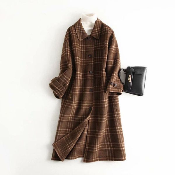 2021 new women plaid pattern 100% wool coats double breasted autumn winter ladies overcoat long xs s m l ejz7, Black
2021 new women plaid pattern 100% wool coats double breasted autumn winter ladies overcoat long xs s m l ejz7, Black