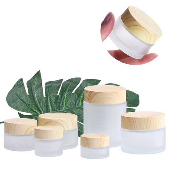 frosted glass jar cream round cosmetic hand face packing bottles 5g 50g jars with wood grain cover
frosted glass jar cream round cosmetic hand face packing bottles 5g 50g jars with wood grain cover