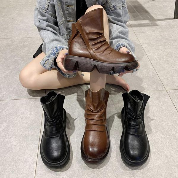 boots cowboy female winter pleated platform shoes drop non-slip round toe ankle women vintage double zipper, Black
boots cowboy female winter pleated platform shoes drop non-slip round toe ankle women vintage double zipper, Black