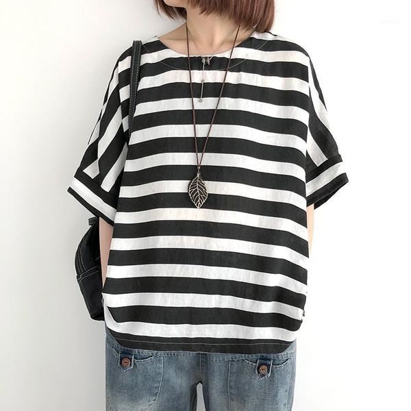 women's t-shirt women striped short sleeve summer style female clothes loose cotton linen simple large size o neck 1, White
women's t-shirt women striped short sleeve summer style female clothes loose cotton linen simple large size o neck 1, White