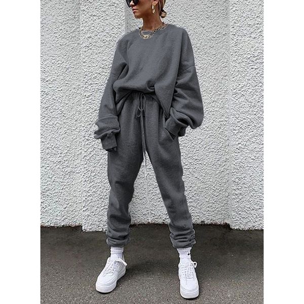 2021 new oversized set of two loose solid parts long sleeve-upper-neck neck cord total female length pants 2 piece outfit wzll, Gray
2021 new oversized set of two loose solid parts long sleeve-upper-neck neck cord total female length pants 2 piece outfit wzll, Gray
