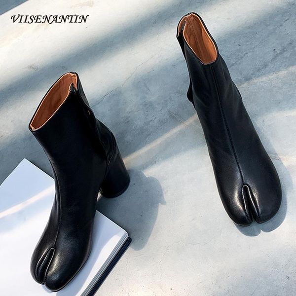 autumn and winter genuine leather split toe short boots women's thick heel all-match fashionable round heel horseshoe zip shoes, Black
autumn and winter genuine leather split toe short boots women's thick heel all-match fashionable round heel horseshoe zip shoes, Black