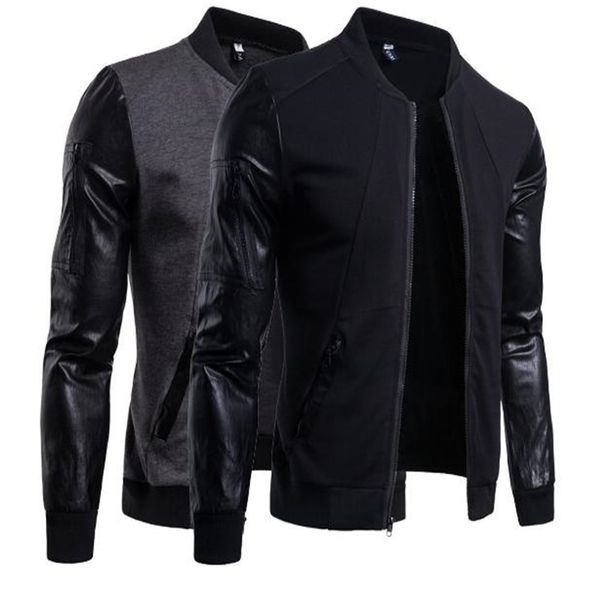 spring and autumn new british temperament men's stand collar jacket leather sleeve stitching short cardigan jackets coat, Black;brown
spring and autumn new british temperament men's stand collar jacket leather sleeve stitching short cardigan jackets coat, Black;brown