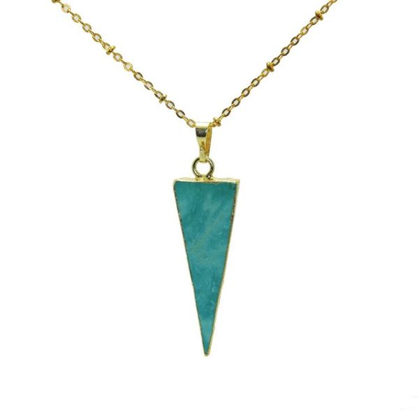 

pendant necklaces blue green marble natural stone triangle necklace gold bezel jewelry howlite point women, Silver