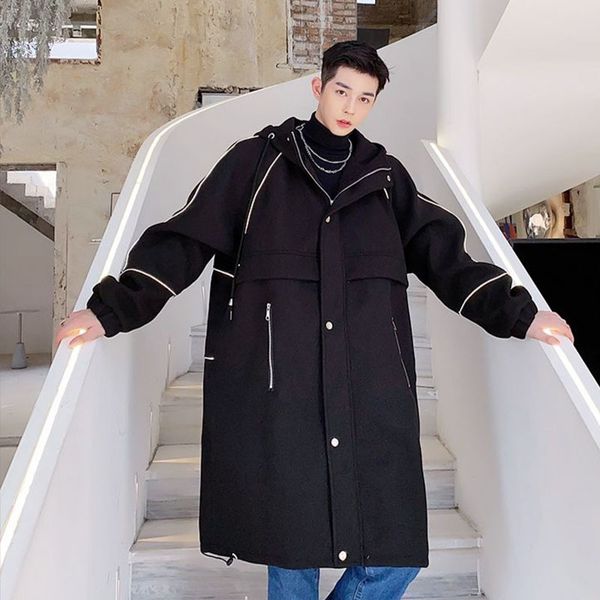 2020 reflective strip men of thick wool long trench outerwear males streetwear hip vintage woolen coat 91z5, Black;brown
2020 reflective strip men of thick wool long trench outerwear males streetwear hip vintage woolen coat 91z5, Black;brown