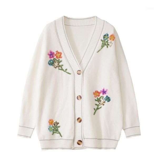 sequined flowers embroidery sweaters women loose v-neck single breasted knitted cardigans jacket outerwear ta21851, White
sequined flowers embroidery sweaters women loose v-neck single breasted knitted cardigans jacket outerwear ta21851, White