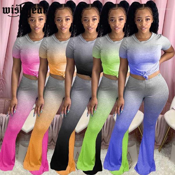 women's tracksuits gradient color women's two piece set short sleeve t-shirt + flare pants suit tracksuit matching outfit plus siz, Gray
women's tracksuits gradient color women's two piece set short sleeve t-shirt + flare pants suit tracksuit matching outfit plus siz, Gray
