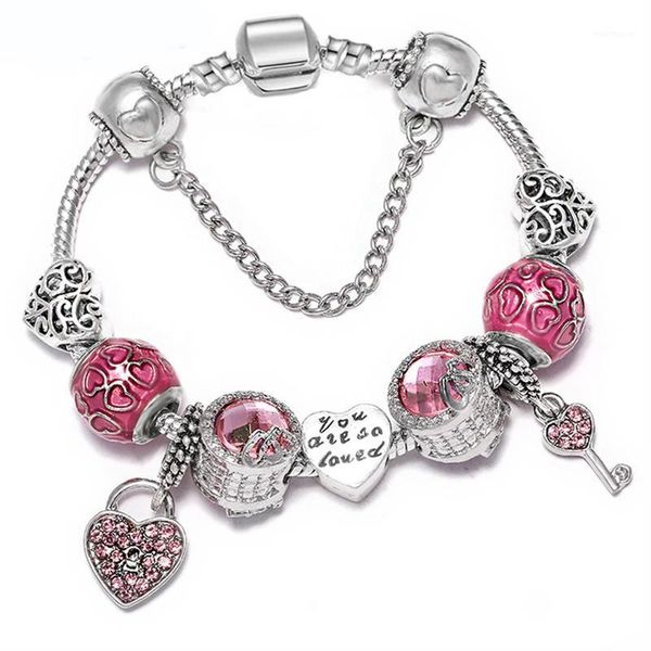 charm bracelets romantic key&lock pendant silver colour loved beads beautiful bangles for women lover jewelry1, Golden;silver
charm bracelets romantic key&lock pendant silver colour loved beads beautiful bangles for women lover jewelry1, Golden;silver
