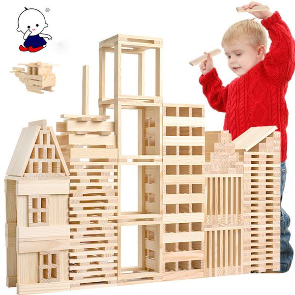 wooden 100 pieces of building model building blocks children's intellectual puzzle pile building blocks early education toys 1020