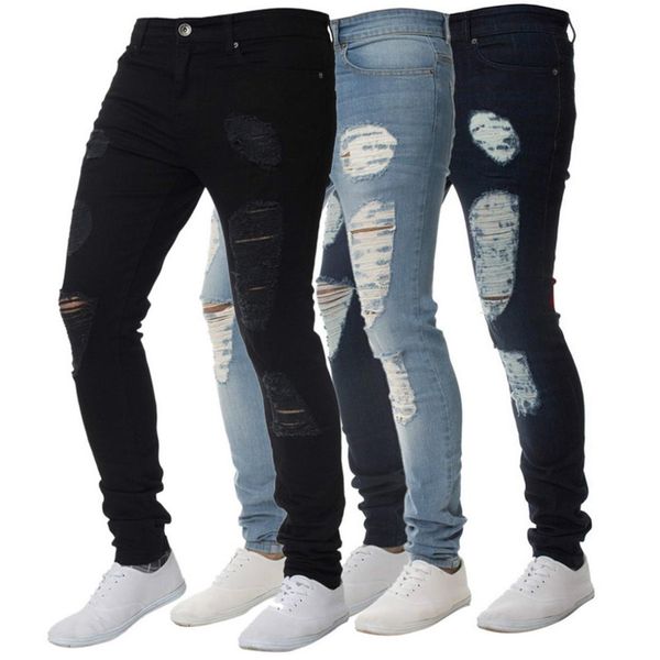 spring men's skinny jeans casual stretch denim pencil pants solid knee hole ripped pants male skinny slim trousers streetwear, Blue
spring men's skinny jeans casual stretch denim pencil pants solid knee hole ripped pants male skinny slim trousers streetwear, Blue
