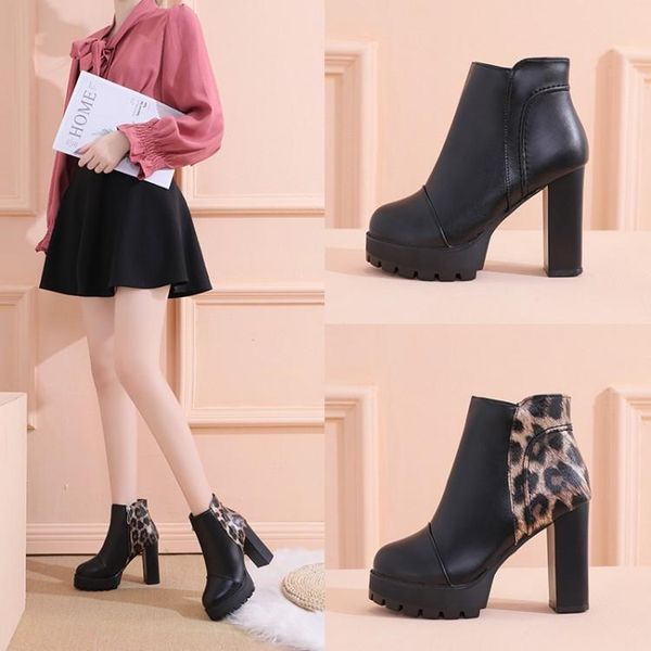 ultra high heels shoes woman female round toe martin boots thick heel platform women shoes leopard ankle boots botas mujer, Black
ultra high heels shoes woman female round toe martin boots thick heel platform women shoes leopard ankle boots botas mujer, Black