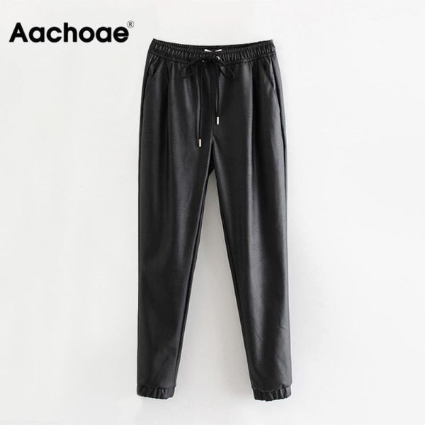aachoae women black chic pu leather pants elastic waist long length elegant bottoms drawstring tie pockets basic female trousers 1017, Black;white
aachoae women black chic pu leather pants elastic waist long length elegant bottoms drawstring tie pockets basic female trousers 1017, Black;white