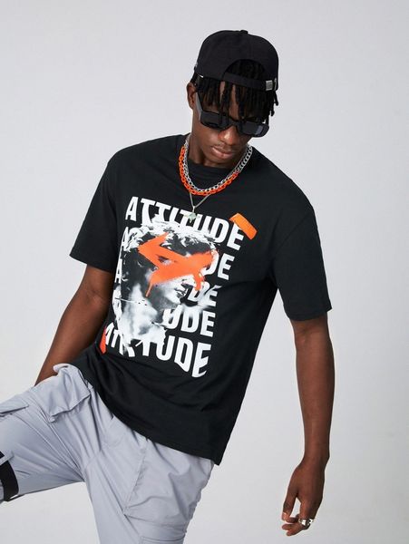 men letter &figure graphic tee 33g5#, White;black 
men letter &figure graphic tee 33g5#, White;black