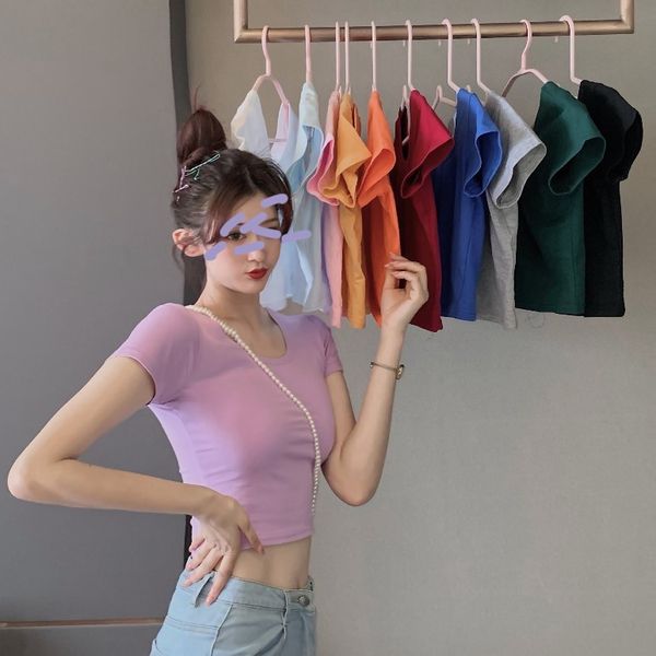 2020 summer new round neck sleeve t-shirt short open navel bottomed shirt small solid color with for women
2020 summer new round neck sleeve t-shirt short open navel bottomed shirt small solid color with for women