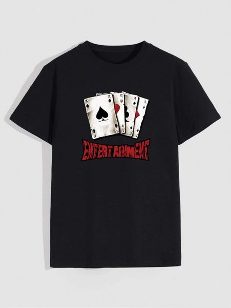 romwe guys playing card & letter graphic tee x0j0#, White;black