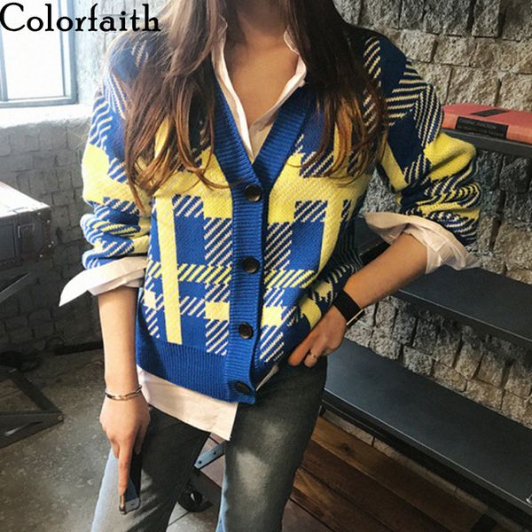 colorfaith new 2020 autumn winter women's sweaters plaid v-neck buttons cardigans fashionable korean ladies knitwears swc8814 c1030, Black
colorfaith new 2020 autumn winter women's sweaters plaid v-neck buttons cardigans fashionable korean ladies knitwears swc8814 c1030, Black
