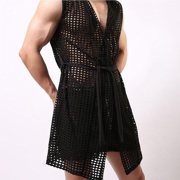 men's perspective sleep lounge robes thin sleeveless mesh hollow out bathrobe pajamas comfy contracted lithe absorb sweat gown1, Black;brown
men's perspective sleep lounge robes thin sleeveless mesh hollow out bathrobe pajamas comfy contracted lithe absorb sweat gown1, Black;brown