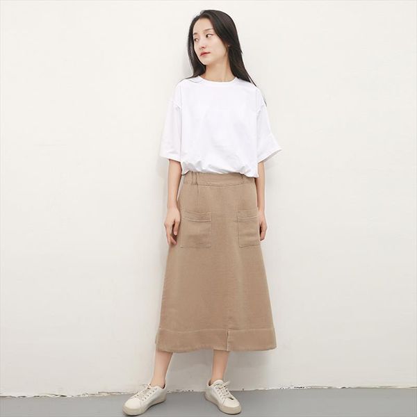 women korean style a line skirts cotton linen solid color 2021 summer new elastic waist pockets casual women skirts, Black
women korean style a line skirts cotton linen solid color 2021 summer new elastic waist pockets casual women skirts, Black