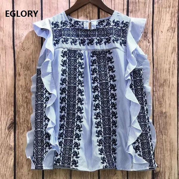 2020 spring summer fashion women striped print color block embroidery ruffles patchwork sleeveless blue cotton blouse1, White
2020 spring summer fashion women striped print color block embroidery ruffles patchwork sleeveless blue cotton blouse1, White