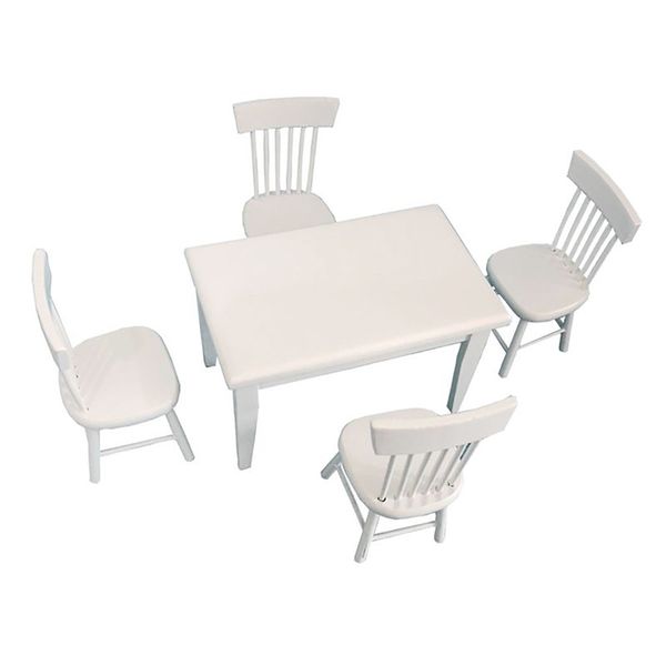 5pcs 1:12 Furniture Toys Dining Chair Table Furniture Set For Doll House Kids Toys Dollhouse Kitchen Wooden Miniature Model Set Y200428
