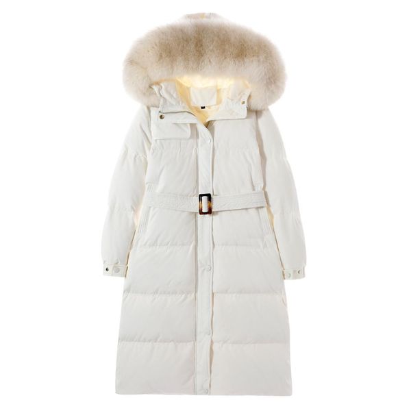 women's winter long warm jacket fox fur collar belt female coat down padded ladies outwear, Black
women's winter long warm jacket fox fur collar belt female coat down padded ladies outwear, Black