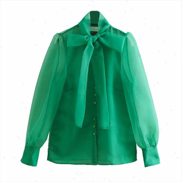 women high street bow collar transparent organza green smock shirt blouses women long sleeve buttons blusas chemise, White
women high street bow collar transparent organza green smock shirt blouses women long sleeve buttons blusas chemise, White
