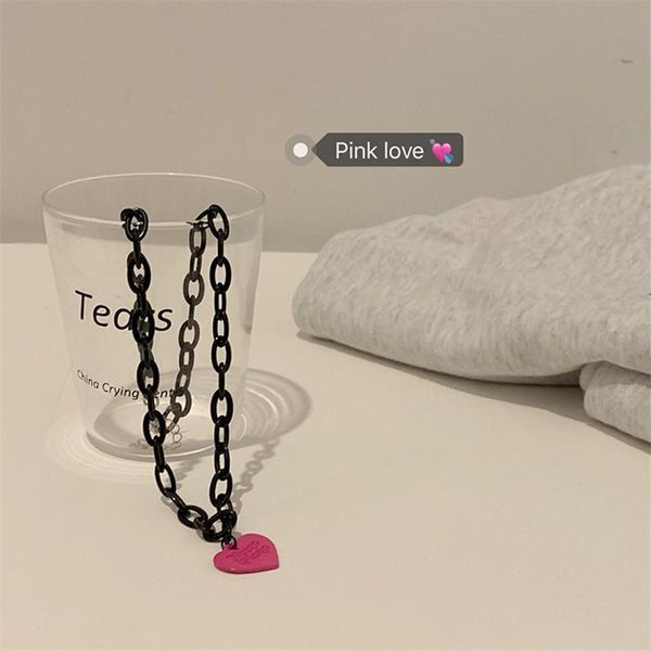 aomu 2020 new pink love heart hip-hop personality black chain necklace short sweater clavicle chain for women party jewelry gift, Silver
aomu 2020 new pink love heart hip-hop personality black chain necklace short sweater clavicle chain for women party jewelry gift, Silver