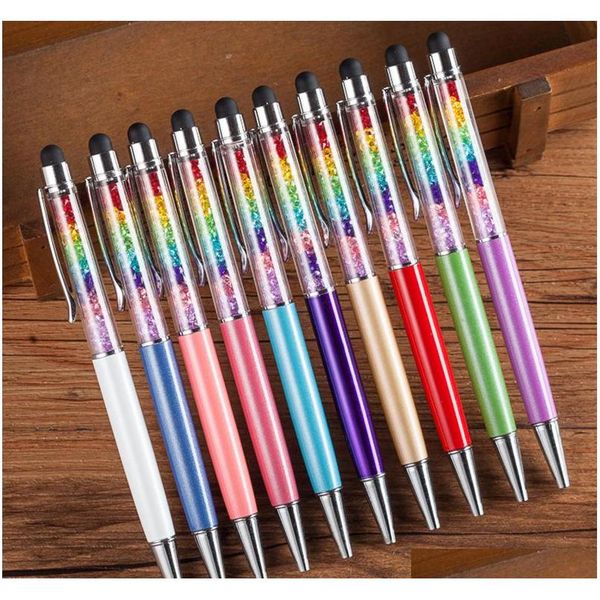 1 Pcs Creative Crystal Pen Diamond Ballpoint Pens Stationery Ballpen Stylus Pen Touch Pen 13 Colors Oily Black Refill 1.0 Mm Rwwhj