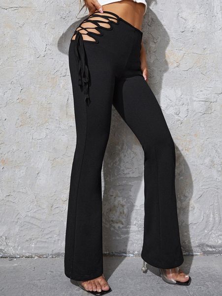 lace up knot side flare leg pants g470#, Black;white
lace up knot side flare leg pants g470#, Black;white