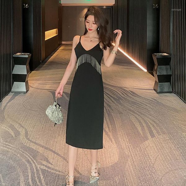 real s2020 new fashion summer temperament tassel chain v-neck strap base black dress1, Black;gray
real s2020 new fashion summer temperament tassel chain v-neck strap base black dress1, Black;gray