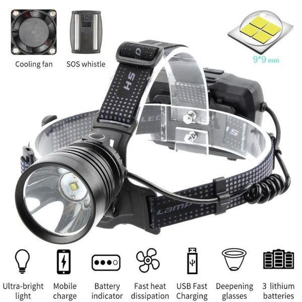 powerful headlamp cooling fun zoom rechargeable head lamp led spotlight upgrade xhp90.2 led head