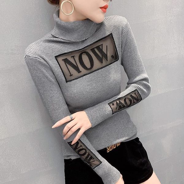 #6236 grey black white knitwear tight sweater women spliced mesh letters hollow out turtleneck women sweater long sleeved1, White;black
#6236 grey black white knitwear tight sweater women spliced mesh letters hollow out turtleneck women sweater long sleeved1, White;black