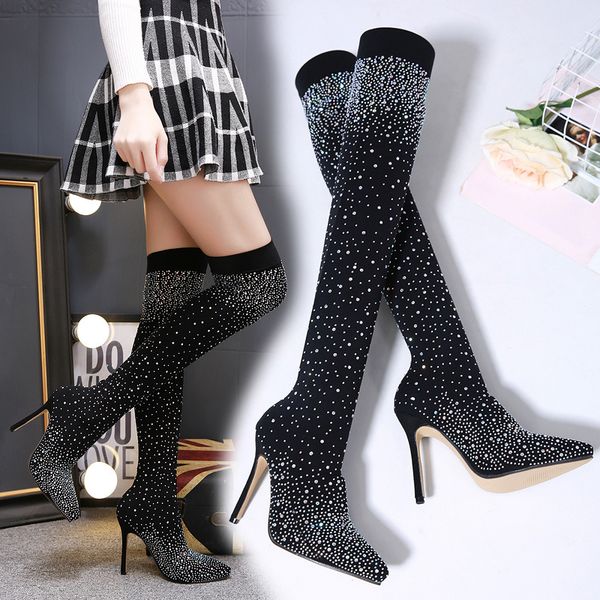 2020 autumn female 2021 stretch thin thigh high glitter fashion on the knee high-heeled boots woman shoes 3lf4, Black
2020 autumn female 2021 stretch thin thigh high glitter fashion on the knee high-heeled boots woman shoes 3lf4, Black