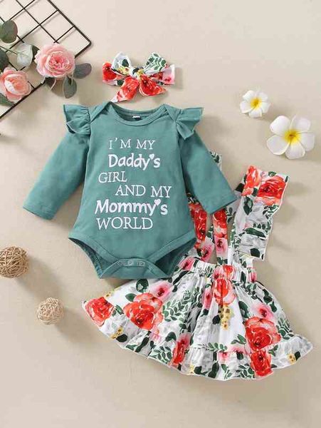 baby slogan graphic bodysuit & floral print suspender skirt & headband she, White
baby slogan graphic bodysuit & floral print suspender skirt & headband she, White