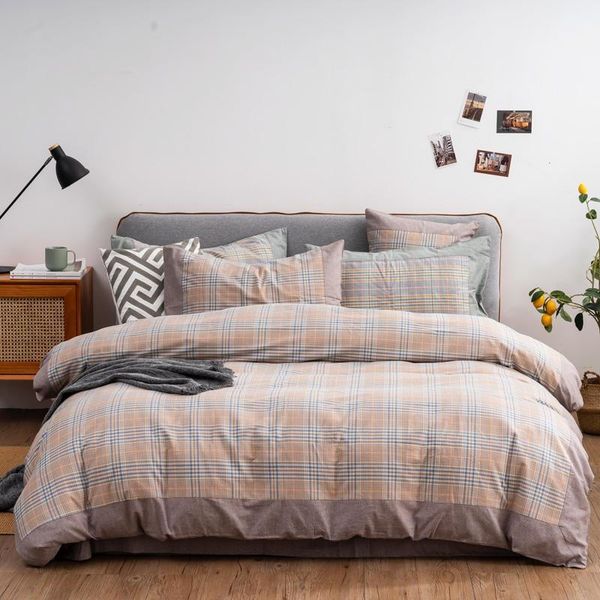 plaid bedding set sanding duvet cover set long-staple cotton pillowcases king size bed bed linen 4pcs 2020 new1