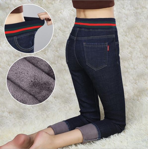 s-3xl autumn and winter new plus velvet thick denim women's trousers large size elastic waist wear small feet pencil pants, Blue
s-3xl autumn and winter new plus velvet thick denim women's trousers large size elastic waist wear small feet pencil pants, Blue