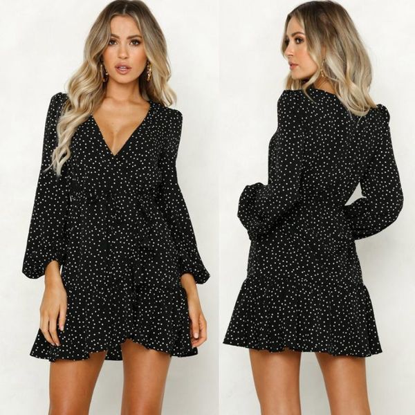 women v neck polka dot black mini dress vintage autumn winter women long sleeve wrap sress elegant party dresses ladies1, Black;gray
women v neck polka dot black mini dress vintage autumn winter women long sleeve wrap sress elegant party dresses ladies1, Black;gray
