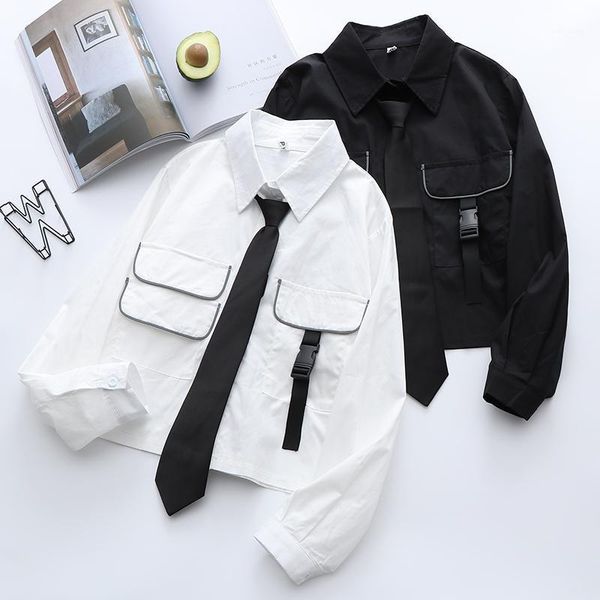 women's blouses & shirts 2021 autumn women jk uniform japanese tie long sleeve loose short shirt college casual street pocket white stu
women's blouses & shirts 2021 autumn women jk uniform japanese tie long sleeve loose short shirt college casual street pocket white stu