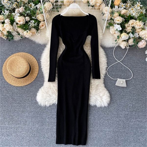 2021 new european and american ins low neck leaking clavicle tight hip elastic knitted dress female spring primer qimz, Black;gray
2021 new european and american ins low neck leaking clavicle tight hip elastic knitted dress female spring primer qimz, Black;gray